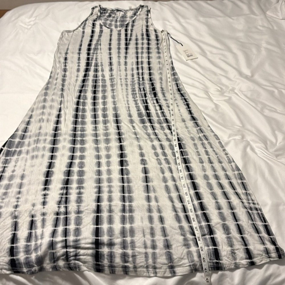 POINT ZERO maxi dress jersey knit indigo print sleeveless v-neck white black lge - Picture 11 of 13